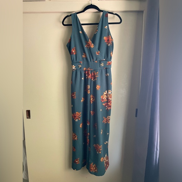 Xhilaration Pants - Dark aqua floral jumpsuit - sleeveless